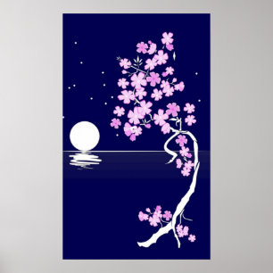 Póster Flor de cerezo (Sakura) por la noche Imprimir