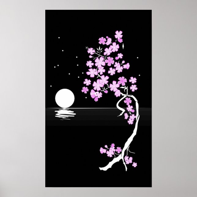 Póster Flor de cerezo (Sakura) por la noche Imprimir (Frente)