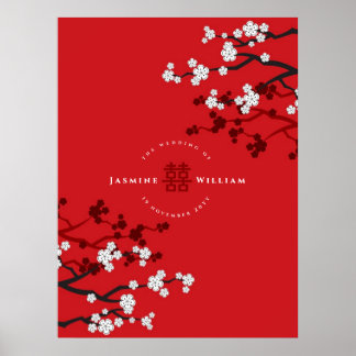 Póster Flor de Cerezo y Doble Felicidad Boda China