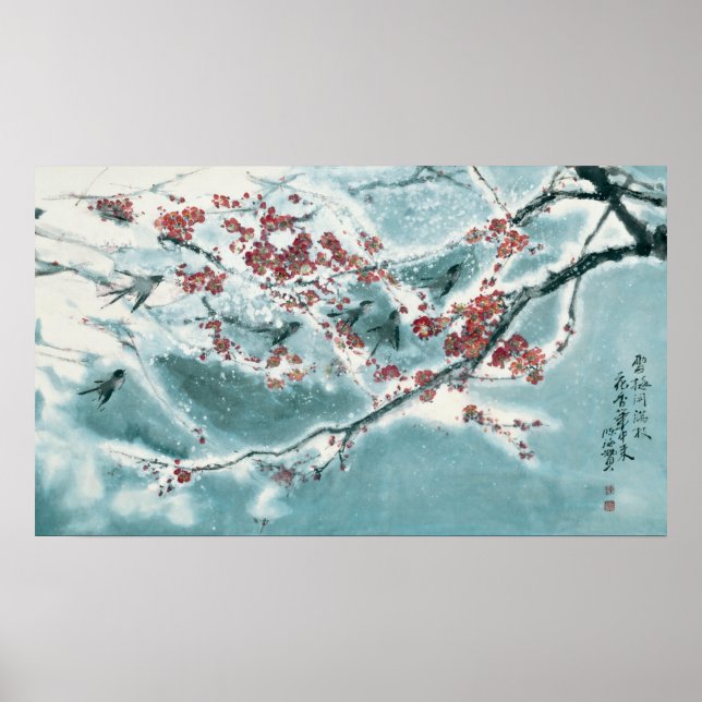 Póster Flor de ciruelas en la nieve (Frente)