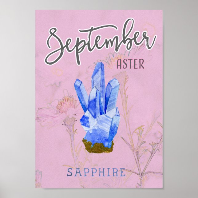 Póster Flor de cumpleaños y Birthstone de septiembre (Frente)