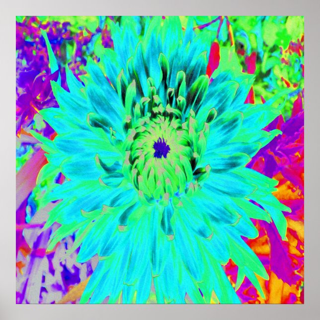 Póster Flor de Dahlia Decorativa Abstracta Acuática (Frente)