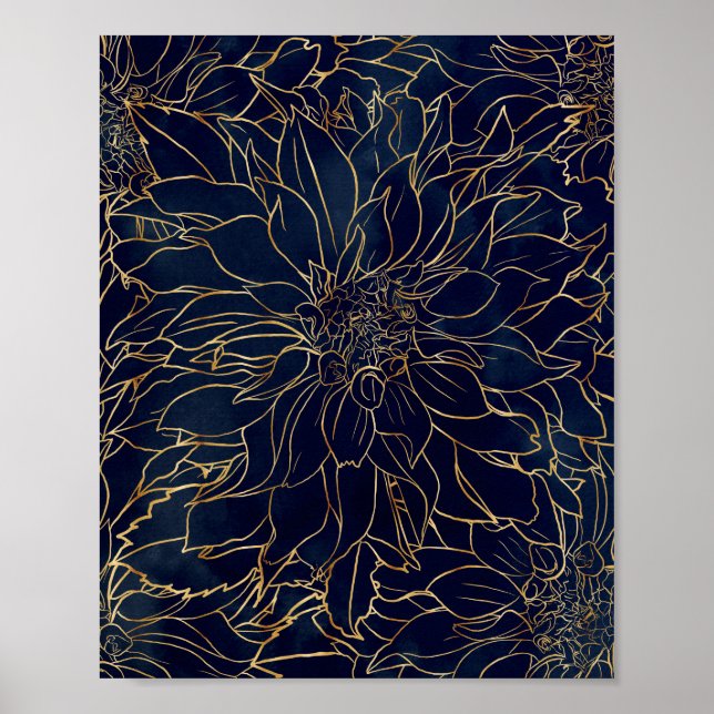 Póster Flor de Dahlia dorada y azul (Frente)