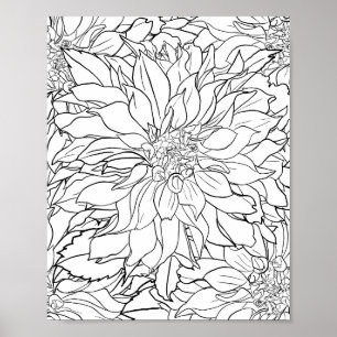 Póster Flor de Dahlia en blanco y negro