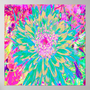 Póster Flor de Dahlia verde y rosa caliente decorativa Ve