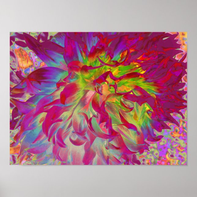 Póster Flor de Dalia Magenta y Amarillo Psicodélico (Frente)
