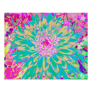 Póster Flor de Dalia Verde Turquesa y Rosa Caliente Decor