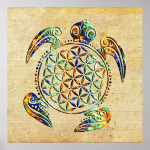 Póster Flor de DES Lebens - tortuga de la vida/de Blume
