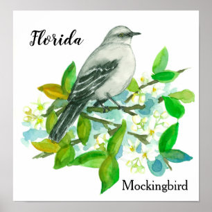 Póster Flor de estado del Mockingbird anaranjado del flor