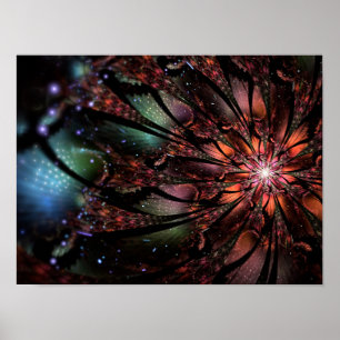 Póster Flor de fantasía fractal suave y delicada