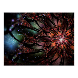 Póster Flor de fantasía fractal suave y delicada