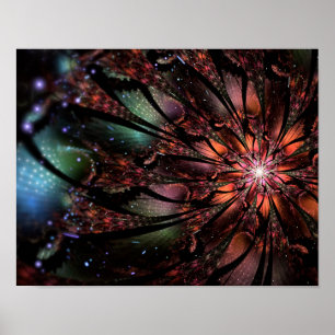 Póster Flor de fantasía fractal suave y delicada