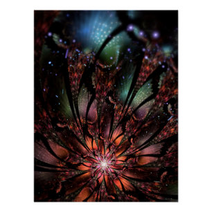 Póster Flor de fantasía fractal suave y delicada