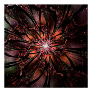 Póster Flor de fantasía fractal suave y delicada