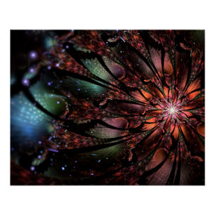 Póster Flor de fantasía fractal suave y delicada