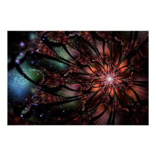 Póster Flor de fantasía fractal suave y delicada