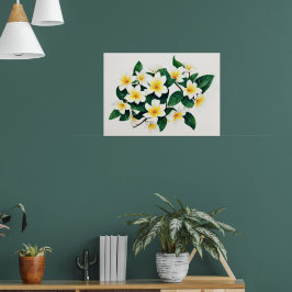 Póster Flor de Frangipani acuarela blanca y amarilla