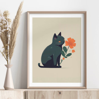 Póster Flor de Gato Negro Minimalista