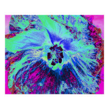 Flor de Hibisco Verde y Azul Psicodélico Retro