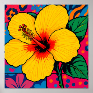 Póster Flor de Hibiscus amarillo tropical