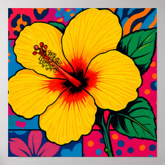 Póster Flor de Hibiscus amarillo tropical