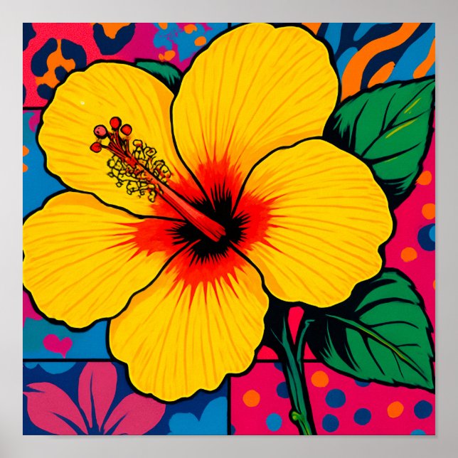 Póster Flor de Hibiscus amarillo tropical (Frente)