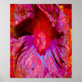 Póster Flor de Hibiscus Rojo Retro Trippy Psicodélico