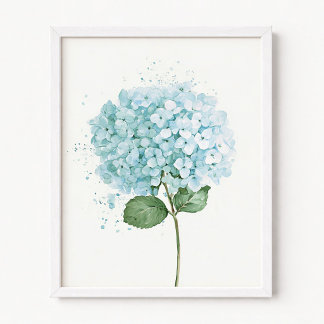 Póster Flor de Hortensia de Acuarela Azul Pastel