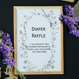 Póster Flor de jardín silvestre Baby Diaper Raffle Rótulo