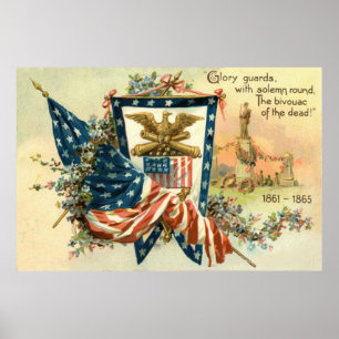 Póster Flor de la bandera de EE. UU. Guerra Civil Águila 