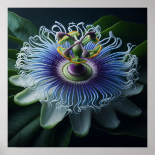 Póster Flor de la Pasión Azul Mística en Luz Dramática
