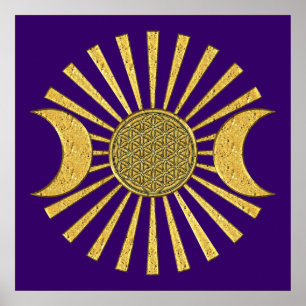 Póster Flor de la vida con la luna