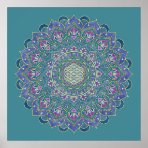 Póster Flor de la Vida - Mandala Estilo India 1