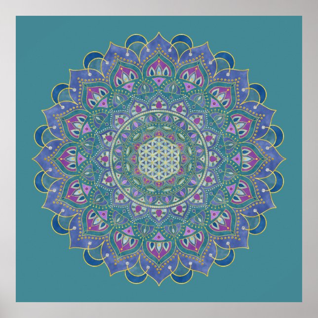 Póster Flor de la Vida - Mandala Estilo India 1 (Frente)