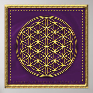Póster Flor de la vida - violeta/de oro