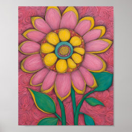 Póster Flor De Lápiz De Carbón - La Estrella Rosa