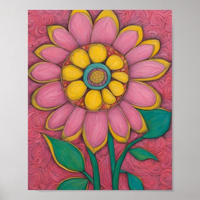 Póster Flor De Lápiz De Carbón - La Estrella Rosa (Frente)