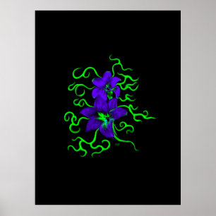 Póster flor de lirio morado sobre negro
