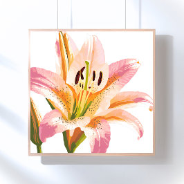 Póster Flor de lirio rosa | Pintura floral de acuarela