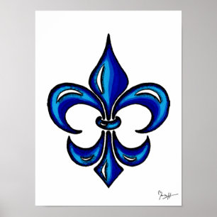 Póster Flor de lis en azul