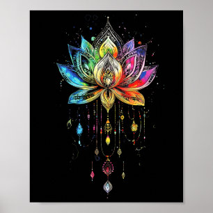 Póster Flor de Loto Arcoíris Bohemio Yoga Flor de Loto
