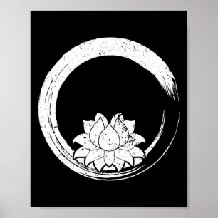 Póster Flor de Loto Blanca Vintage con Círculo Zen