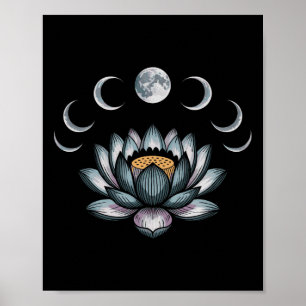 Póster Flor de Loto Fases Lunares Zen Amante del Yoga Esp