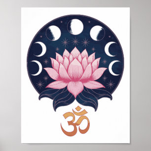 Póster Flor de Loto Fases Lunares Zen Amante del Yoga Esp