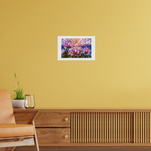 Póster Flor de Loto Nenúfar Rosa Púrpura Naranja Atardece
