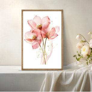 Póster Flor de Loto Rosa Nenúfar Acuarela Etérea
