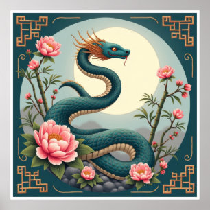 Póster flor de loto Serpiente Azul