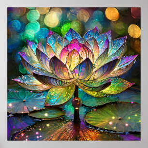 Póster Flor de Loto Vibrante de Vidrio Teñido