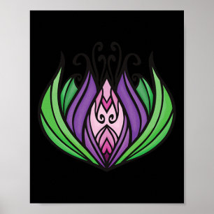 Póster Flor de Loto Zen Púrpura, Rosa y Verde 