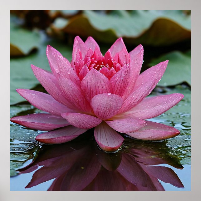 Póster Flor De Lotus Rosada Con Pétalos Vibrantes (Frente)